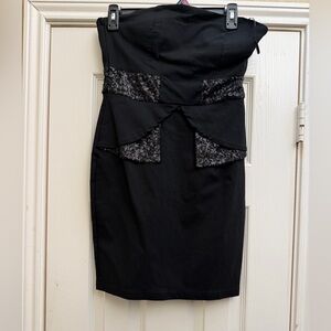 Strapless Black Sequin Peplum Dress